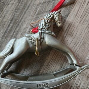 Vtg 1995 Hallmark Pewter Rocking Horse Ornament Anniversary Edition